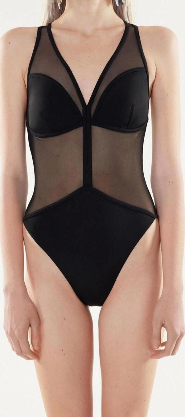 Kadın Moda Atma Kap Askılı Brief Yaka X Yapay Zekâ Siyah Düz Askılı Mayo - Image 1