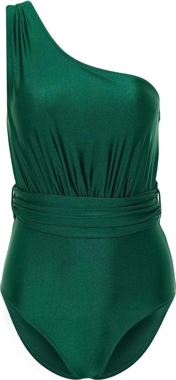 Kadın Moda Dikme Kap Askılı Brazilian Yaka Yeşil Tek Omuz Drapeli Regular Mayo - Image 1