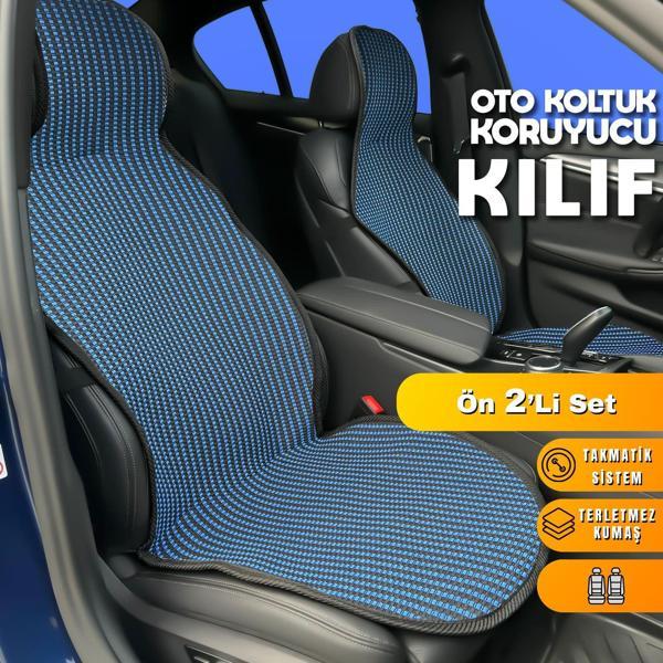 Citroen Berlingo Uyumlu Koltuk Kılıfı Minder Çizgili Siyah Mavi 2+1 Ön Arka Set - Image 1
