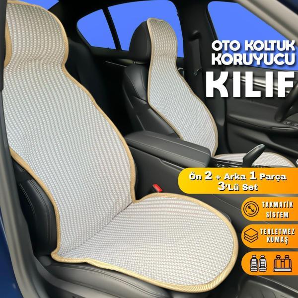 Audi 80 Serisi Uyumlu Koltuk Kılıfı Krem 2+1 Ön Arka Set - Image 1