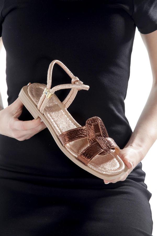 MİA028-3014 Hakiki Deri Kadın Günlük Ortopedik BRONZ Tatil Sandalet - Image 1