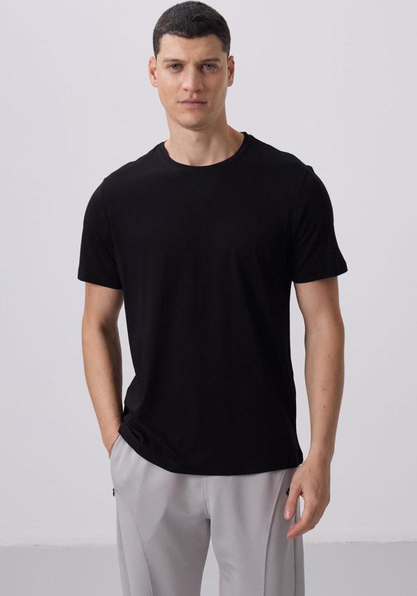 Siyah Erkek Basic Kısa Kol Standart Kalıp O Yaka T-shirt - 87911 - Image 1
