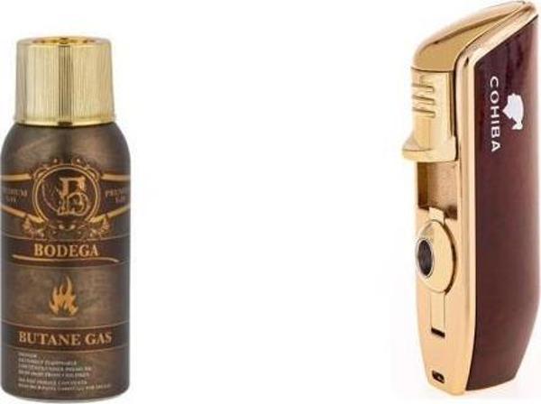 Cohiba Bordo Üç Torch Çakmak ve Bodega Premium Gazli Bütan Gaz 100ml Seti - Image 1