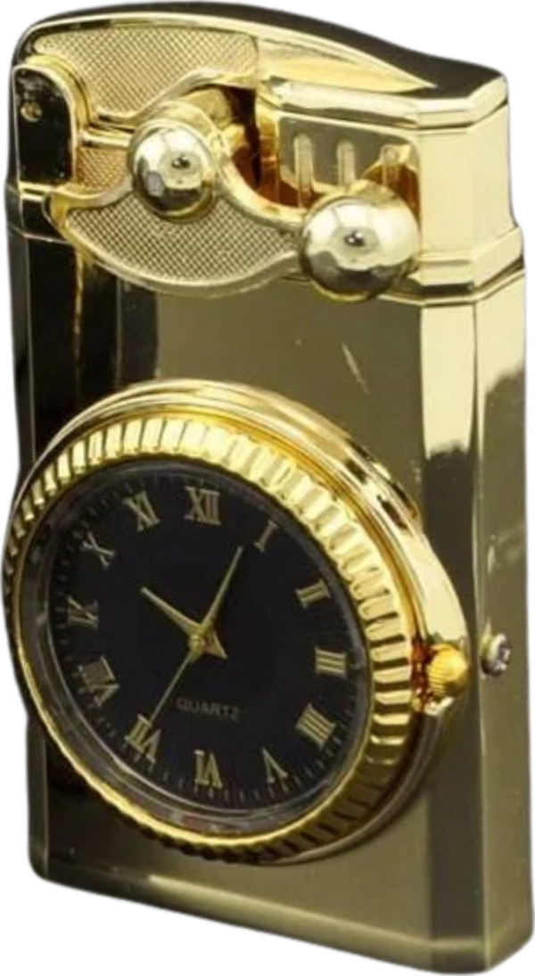 PremiumQuality Gold Saat Desenli Çift Torch Pürmüz Metal Puro Çakmağı - Image 1