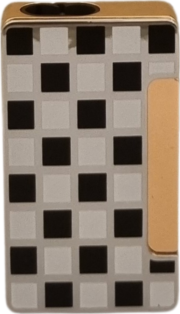 PremiumQuality Gümüş Dama Desenli Çift Torch Metal Puro Çakmağı - Image 1