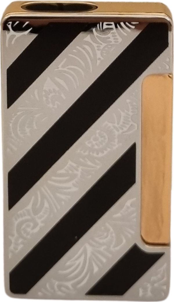PremiumQuality Gümüş-Siyah Desenli Çift Torch Metal Puro Çakmağı - Image 1