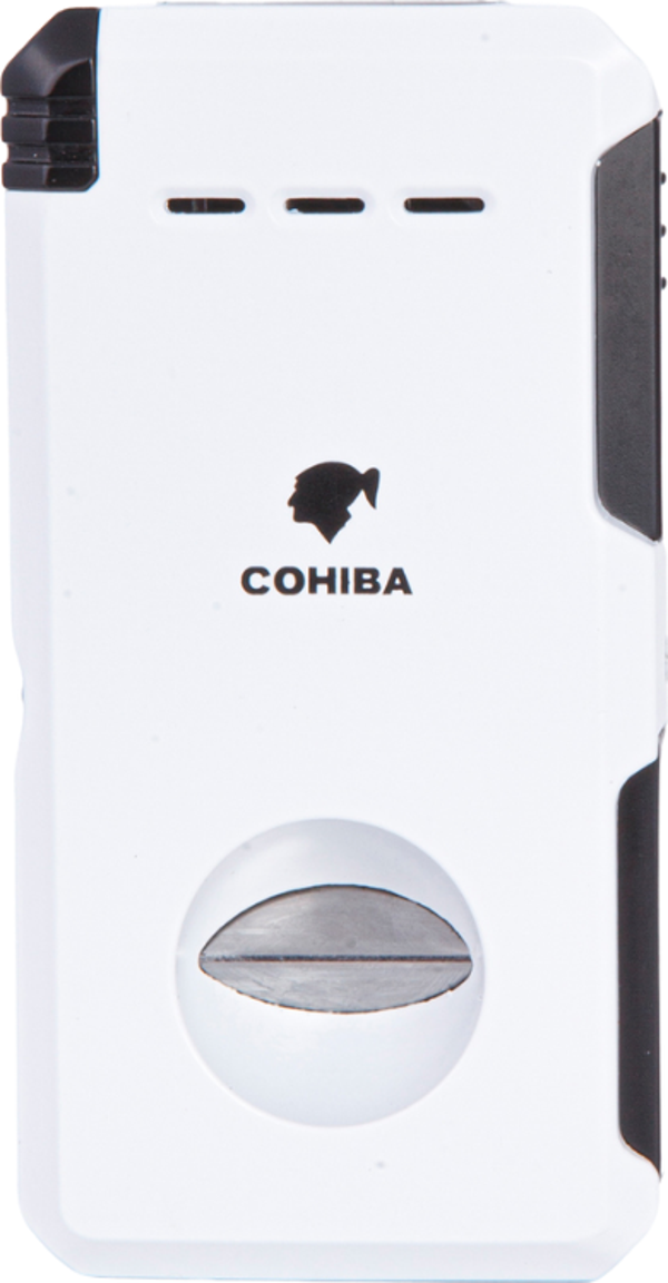 Cohiba Çift Torch Dahili Açıcı & V Kesici Beyaz Metal Puro Çakmağı - Image 1