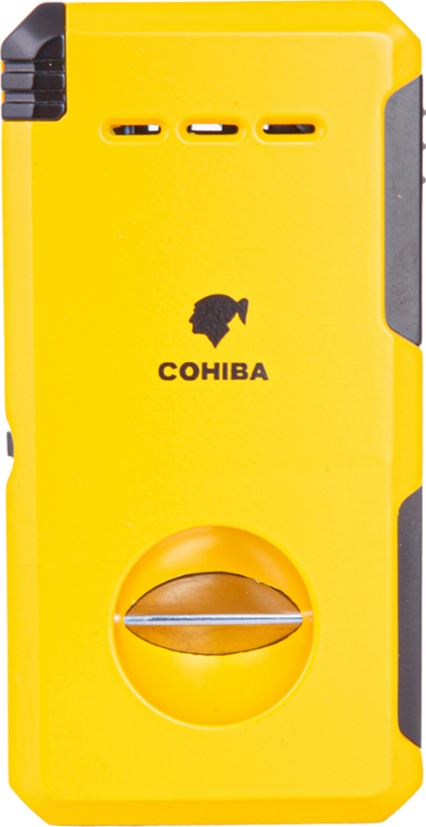 Cohiba Çift Torch Dahili Açıcı & V Kesici Sarı Metal Puro Çakmağı - Image 1