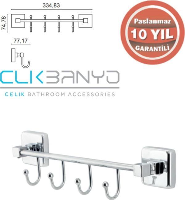 Çelik Banyo Ku10-057 Kumru Kancalı Dörtlü Askılık - Image 1
