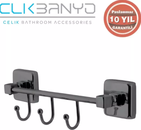 Çelik Banyo Paslanmaz Pirinç Kumru Kancalı 3’Lü Askılık Mat Siyah - Image 1