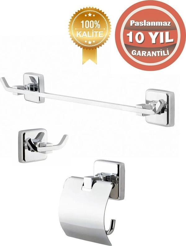 Çelik Banyo Paslanmaz Pirinç Wc Banyo Aksesuar Kumru Havluluk Tuvalet Kağıtlık Askılık 3 'Lü Set - Image 1