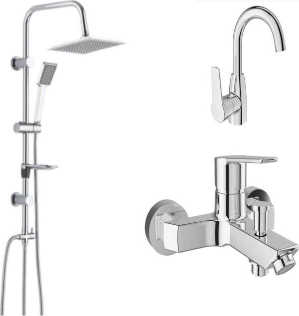Kale Mare Banyo + Döner Lavabo Bataryası Ve Tema 53260 Raın Pratik Tepe Duş Seti - Image 1