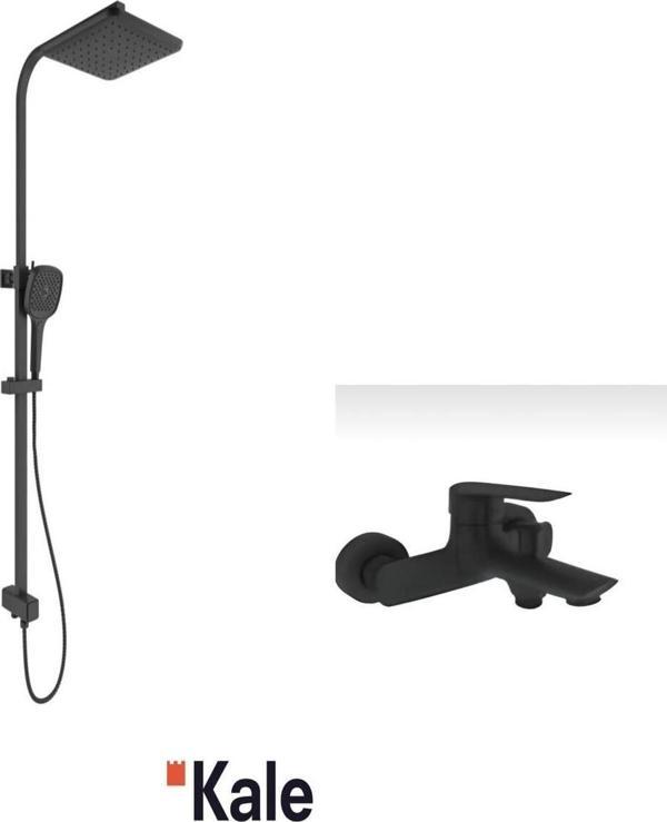 Kale Tandem Banyo Bataryası Ve Raın Square Push Button Duş Barı Siyah - Image 1
