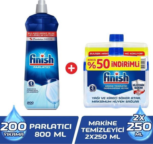 Finish Bulaşık Makinesi Parlatıcı & Kurutucu 800 Ml+ Makine Temizleyici, Koku Giderici Sıvı 250 Ml (2X250) - Image 1