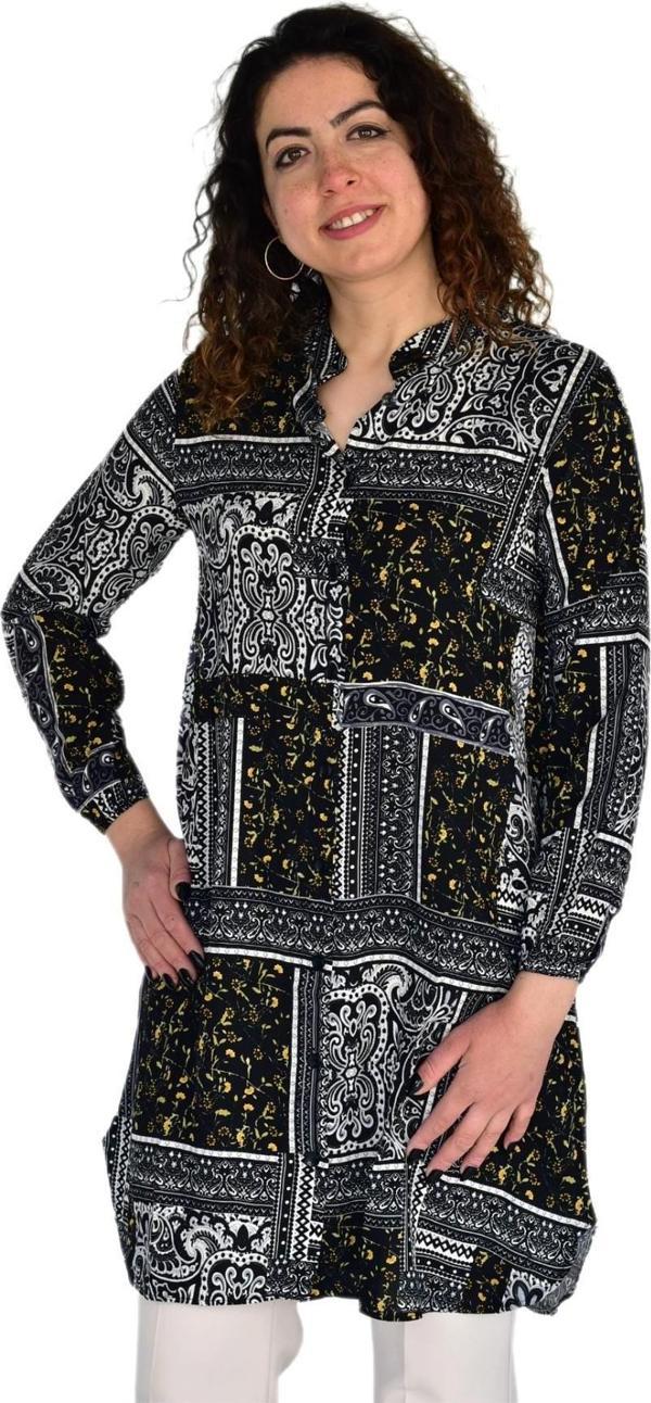 Kadın Uzun Pano Baskılı Desen Viscon Bluz BGL-ST04295 - Image 1