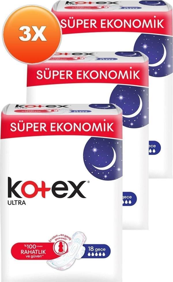 Kotex Ultra Gece Hijyenik Ped 18'Li 3 Paket 54 Adet - Image 1