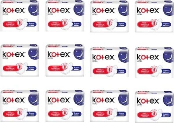 Kotex Ultra Kanatlı Gece Pedi 6'Lı 12 Li'Set - Image 1
