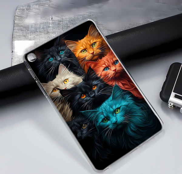 Miraksesuar Galaxy Tab A7 Lite T220 T225 T227 Kılıf Yapayzeka 27 Colorful Cats Kediler Tablet Kılıfı - Image 1