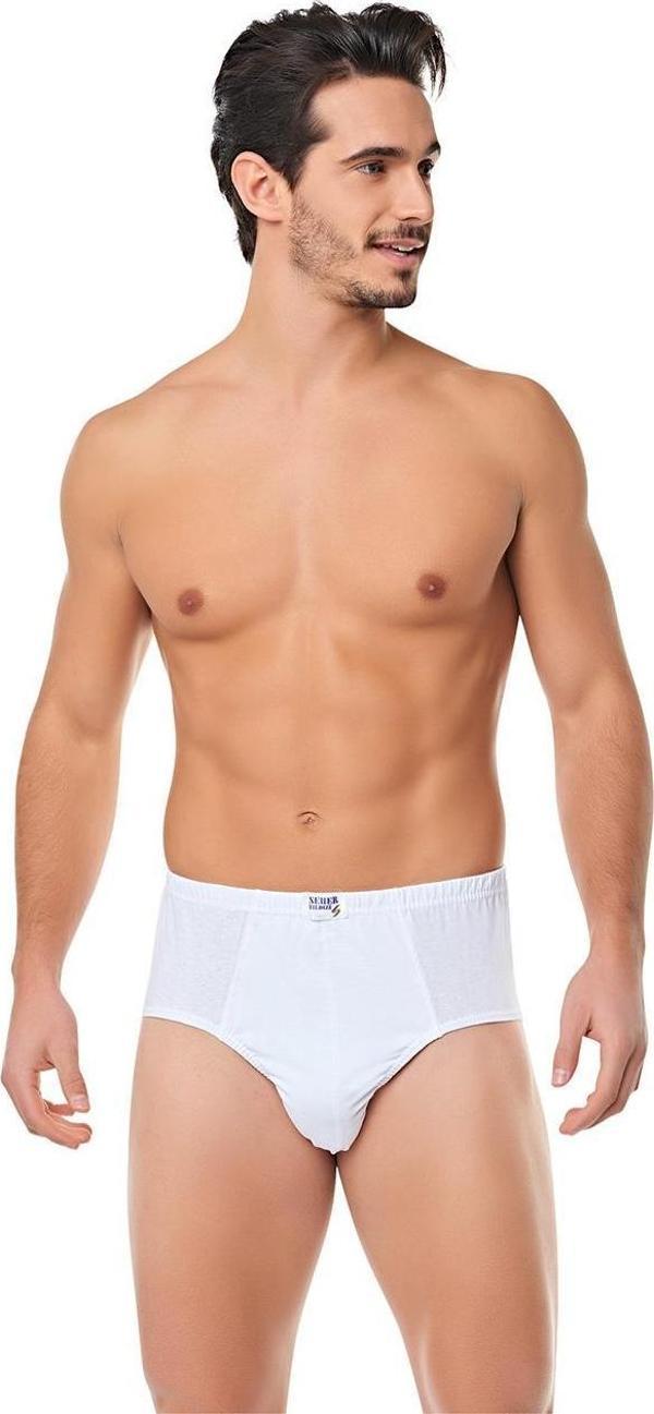 12 li Paket Seher Yıldızı Erkek Külot Slip Beyaz Pamuklu Ürün - Image 1