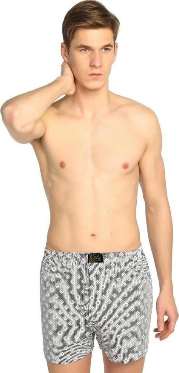 12 Adet Kota Desenli Erkek Penye Boxer 1004 - Image 1