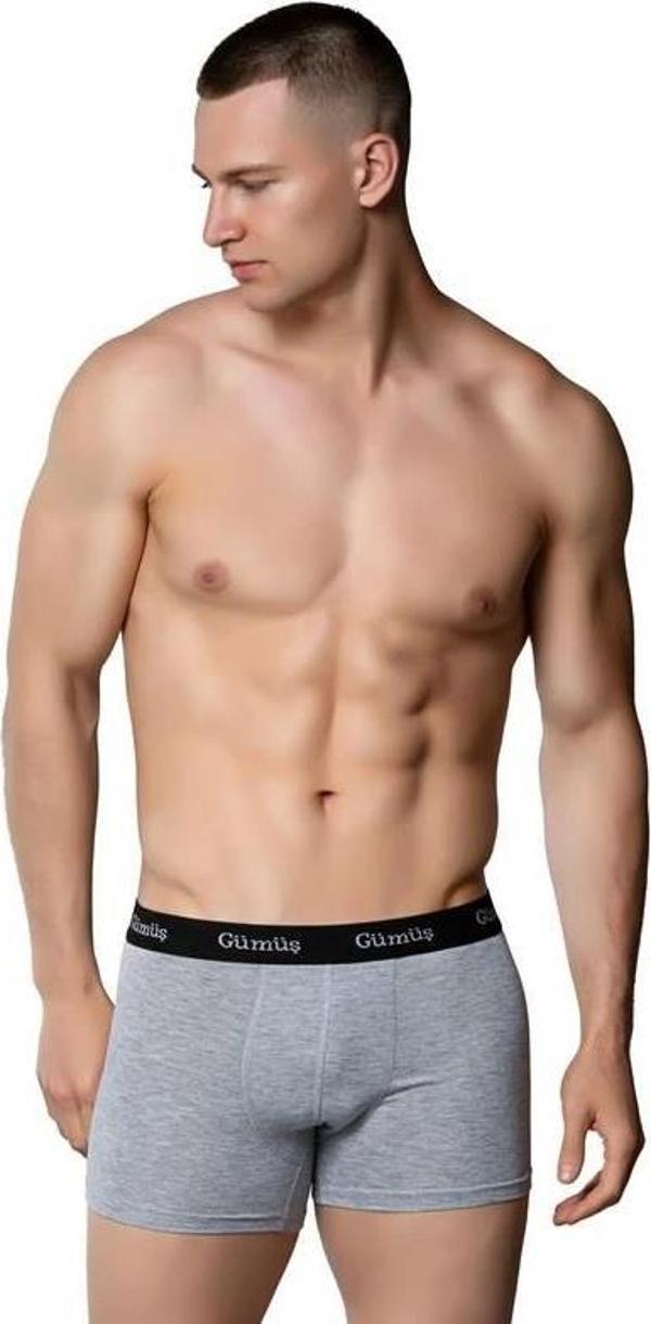 6 Adet Gümüş Erkek Renkli Likralı Spor Boxer 3074 - Image 1