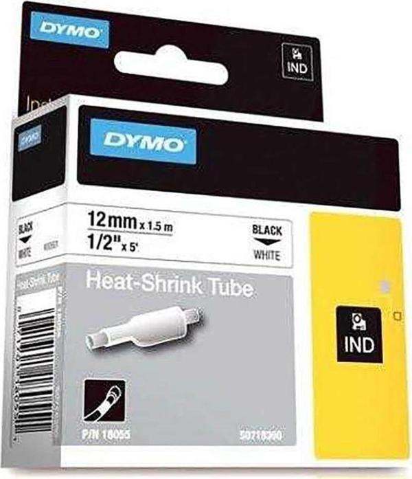 Dymo 18055 Rhinopro Beyaz - Siyah Isıyla Küçülen Şerit 12 Mm X 1,5 Metre - Image 1