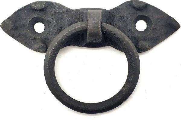 Antika Tarz Dekoratif Pirinç Yaprak Mobilya Kulbu, Kapı Kilit Halkası - 80 mm, Oksit - Image 1