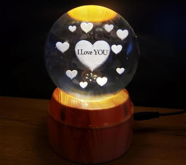 I Love You Tasarım Standlı Cam Küre - Image 1