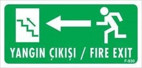 Yangın Çıkışı Sol Yeri Uyarı Levhası 17,5x25 KOD:930 - Image 1