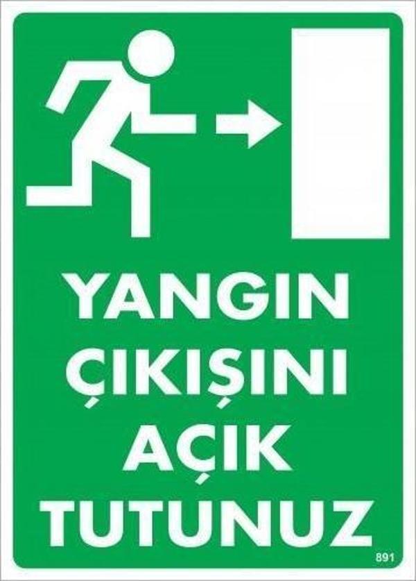 Yangın Çıkışını Açık Tutunuz Sağ Uyarı Levhası 25x35 KOD:891 - Image 1