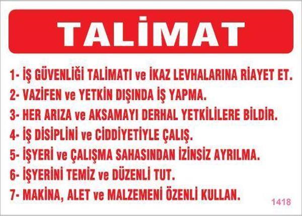 İş Güveliği Talimatları Levhası 25x35 KOD:1418 - Image 1
