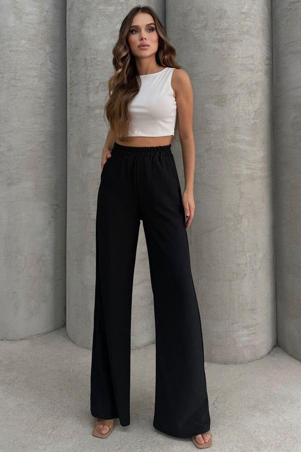 Lesa Wear Yumuşacık Yüksel Bel Geniş Paça Likralı Jarse Pantolon Flared - Image 1