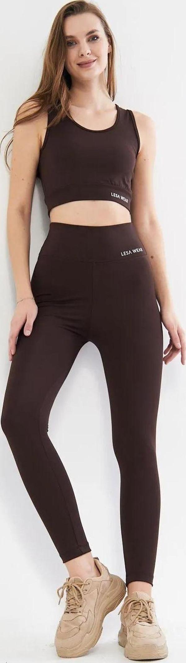 Lesa Wear Yüksek Bel Likralı Toparlayıcı Tayt Crop Takım - Image 1