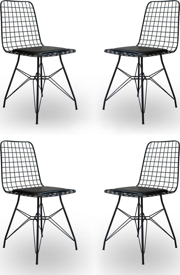 Zuesse Dizayn Efsun 4 Adet Tel Sandalye Mutfak Salon Balkon Cafe Kalın Metal Profil - Image 1