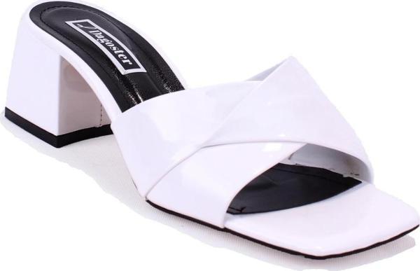 Dagoster DZA07-9321060 Beyaz Rugan Klasik Topuklu Kadın Terlik - Image 1