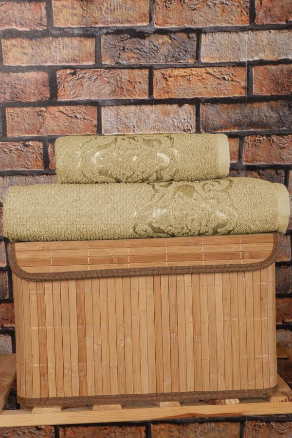 2 Parça Banyo Havlu Takımı %100 Pamuklu Şah Desen - Image 1