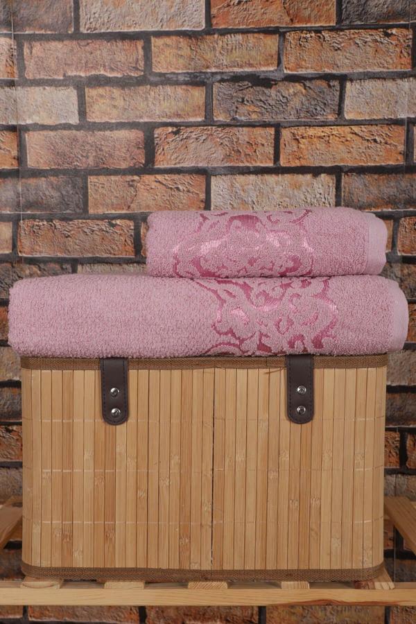 2 Parça Banyo Havlu Takımı %100 Pamuklu Şah Desen - Image 1