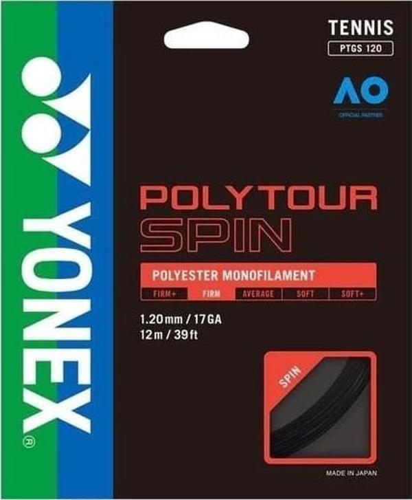 Yonex Poly Tour Spin 1.20 / 12M Tenis Kordaj - Siyah - Image 1
