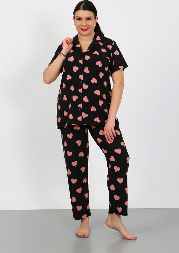 Büyük Beden  Kısa Kollu Milan Gömlek Pijama Takımı- Genç Anne Serisi - Image 1