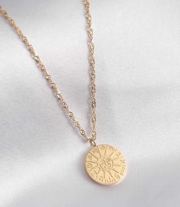 316L Çelik Gold Renk Burçlar İşleme Kadın Kolye - Image 1