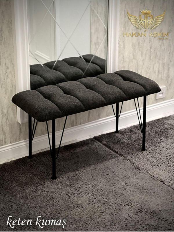 By Hakan Aşkın Metal 4 Ayaklı 90 Cm Eco Keten Antrasit Puf & Bench Tekli 2024 - Image 1