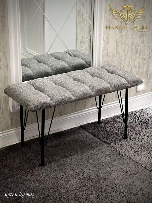 By Hakan Aşkın Metal 4 Ayaklı 90 Cm Eco Keten Gri Puf & Bench Tekli 2024 - Image 1
