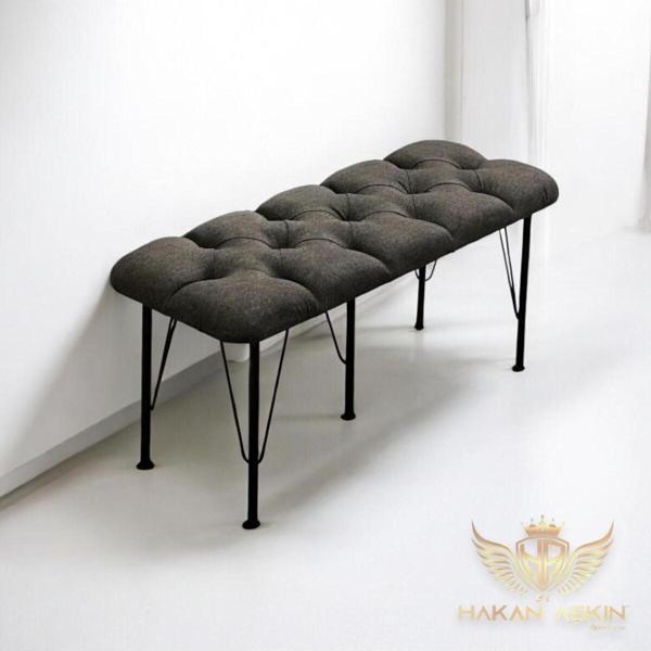 By Hakan Aşkın Metal 5 Ayaklı Keten Kumaş Puf & Bench Antrasit 2024 - Image 1