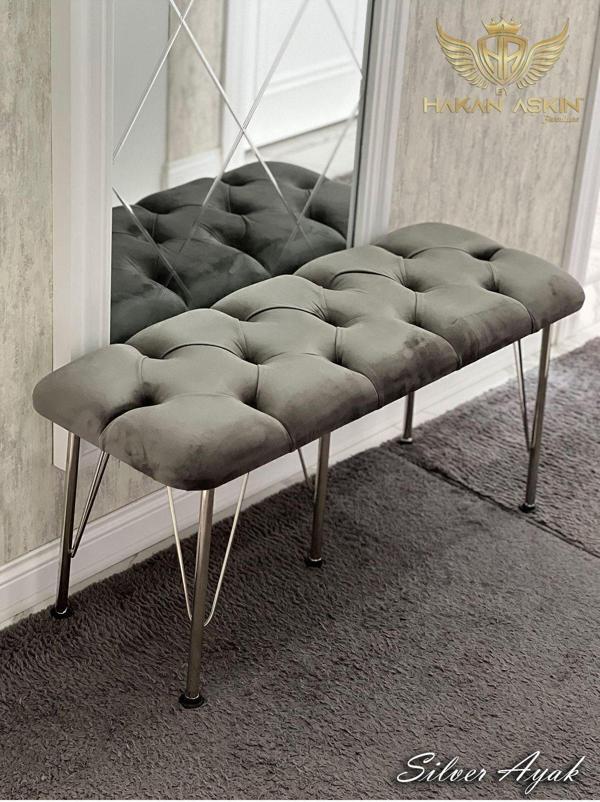 By Hakan Aşkın Silver Metal Ayaklı 100 Cm Babyface Puf & Bench Koyu Füme 2024 - Image 1