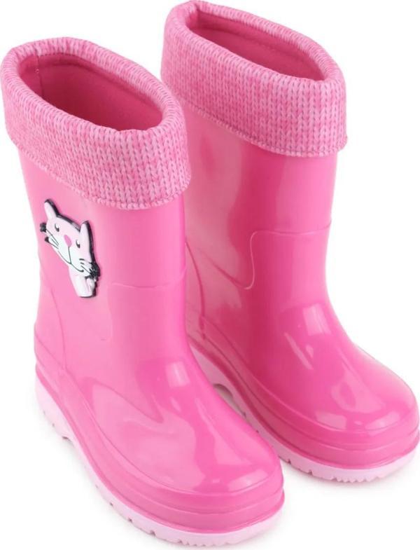 Gezer Kışlık Kız Çocuk Su Geçirmez içi Sıcak Astarlı Yağmur Çizme Fuşya Kedili - Image 1