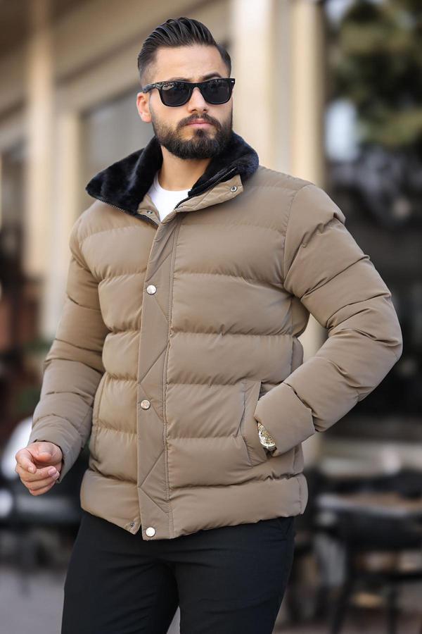 Erkek Parlak Kışlık Şişme Mont Astarlı Vizon - Image 1