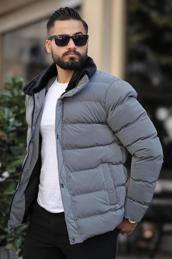 Erkek Parlak Kışlık Şişme Mont Astarlı Füme - Image 1