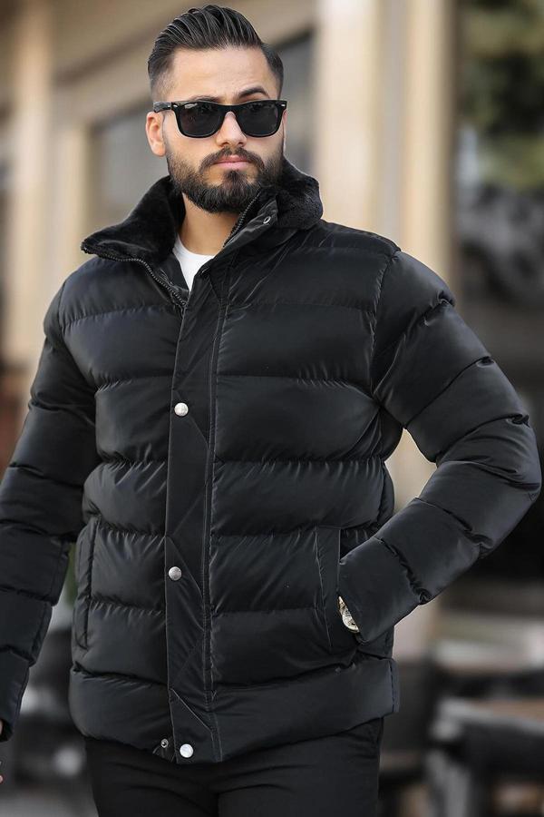 Erkek Parlak Kışlık Şişme Mont Astarlı Siyah - Image 1