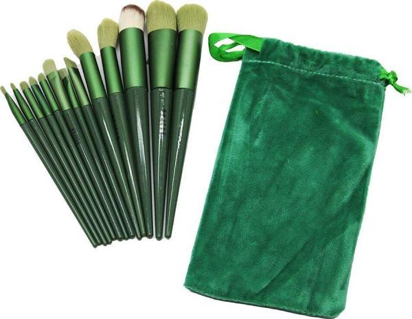 13PCS YEŞİL KADİFE TORBALI MAKYAJ FIRÇA SET-Findit - Image 1