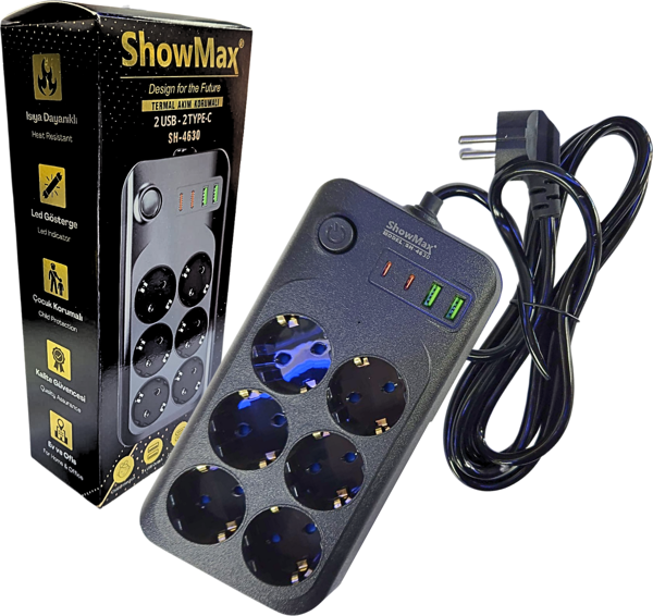 Showmax SH-4630 Termal Akım Korumalı 2 Metre Priz - Image 1